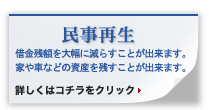 民事再生 借金残額を大幅に減らすことが出来ます。家や車の資産を残すことが出来ます。　詳しくはコチラをクリック